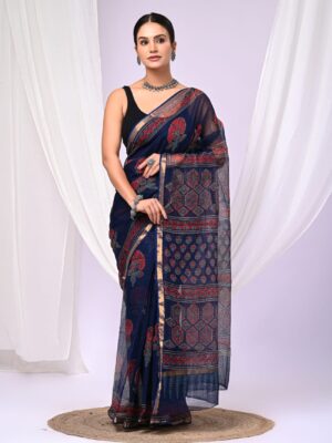 New exclusive traditional collection Summer collection New beautiful designs Block printed cotton kota doriya saree with blouse