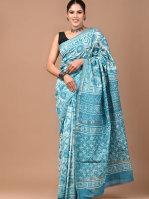 Exclusive collection of handblock printed pure chanderi silk sarees with blouse piece. Ajrakh Print , Bagh print , rapid , bagru print, Dabu print